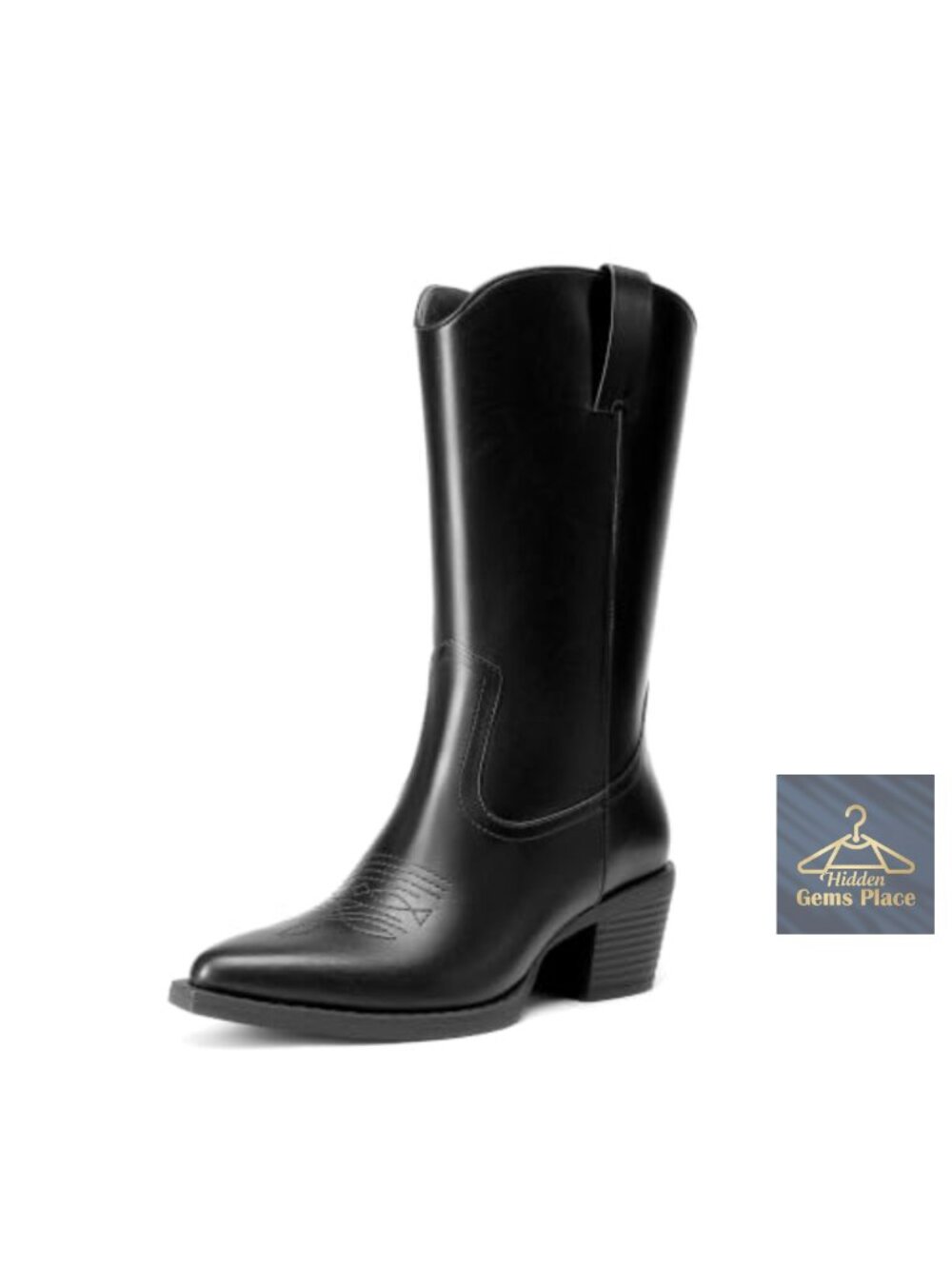 Mid Calf Cowboy Boots for Women Pull On Square Toe Western Boots